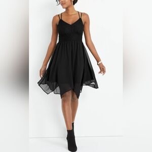 Maurices Black Lace Bodice Handkerchief Hem Mini Dress